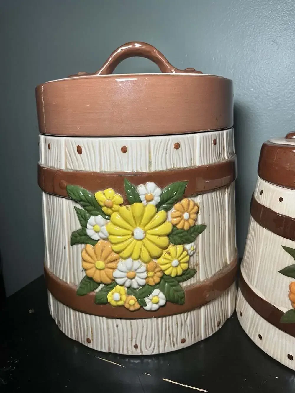 Vintage 70's hand painted ceramic cannister set